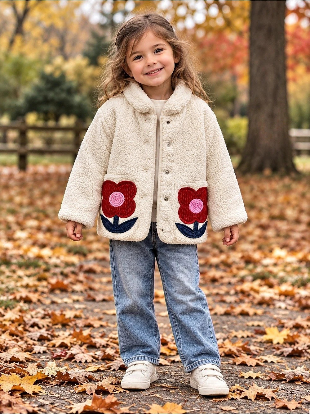 Old Navy Cozy Sherpa Flower Applique Jacket for Toddler Girls